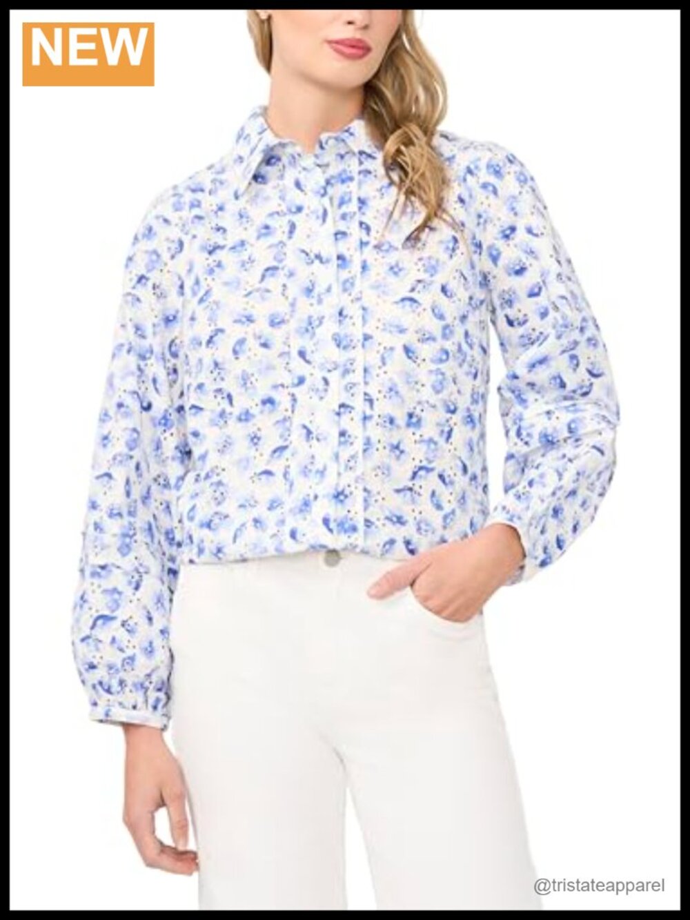 Women's Cotton Pintuck Ruffle Button Down Blouse